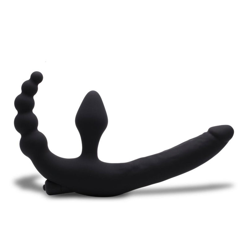 Neojoy Gode Vibrant Triple Sans Sangle en Silicone Pour Solo et Couple - Noir 13.77 pouces - 34cm video