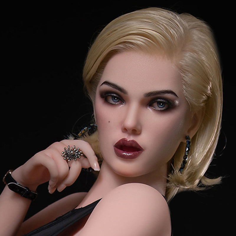 SY Dolls - Tête M14 - Tête de poupée sexuelle en silicone - Naturel - Cheveux implantés, mâchoire mobile - Compatible M16 video