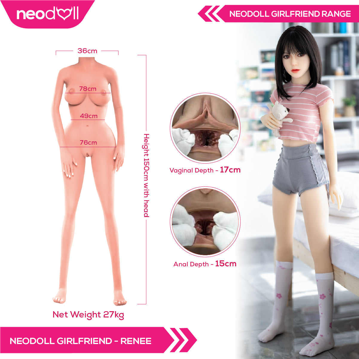 Neodoll Girlfriend Renee - Poupée de Sexe Hybride en TPE Silicone - 150cm - Naturel