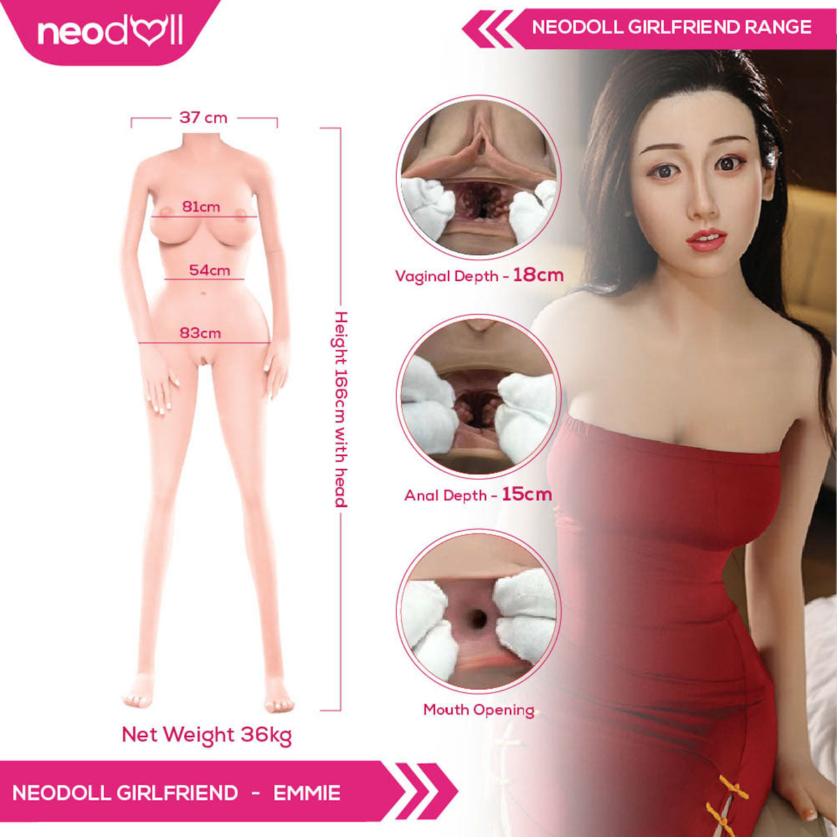 Neodoll Girlfriend Emmie - Poupée de Sexe Hybride en TPE Silicone - 166cm - Naturel