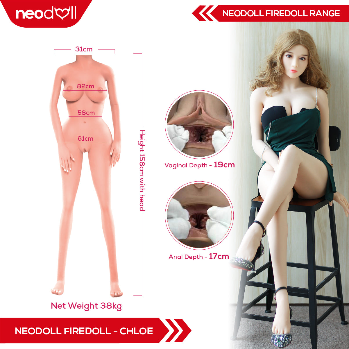 Fire Doll - Chloe - Poupée de Sexe Réaliste - 158cm - Naturel