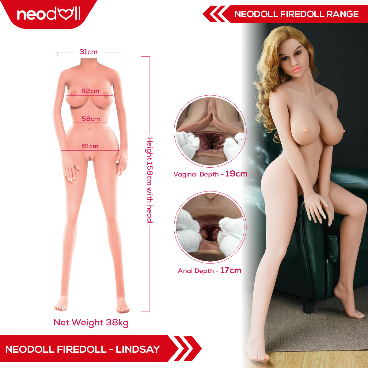Fire Doll - Lindsay - Poupée de Sexe Réaliste - 158cm - Naturel