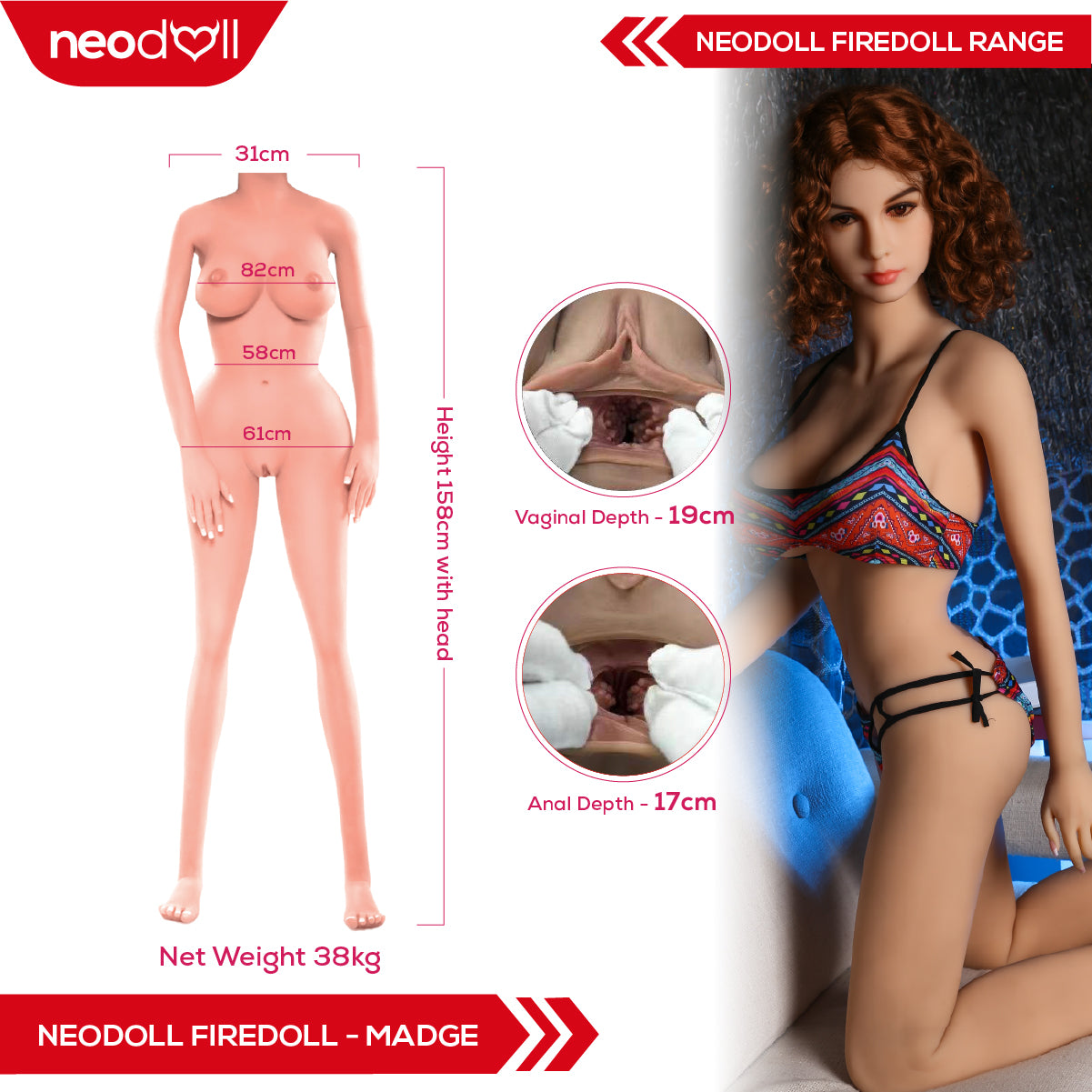 Fire Doll - Madge - Poupée de Sexe Réaliste - 158cm - Gel Sein - Bronzage Léger