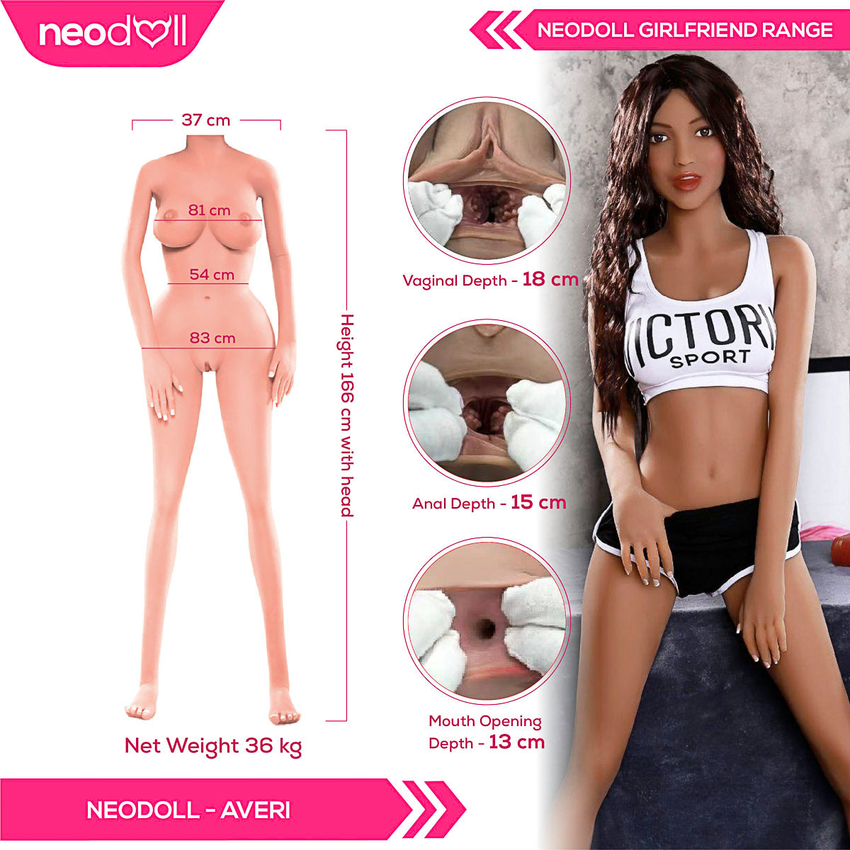 Neodoll Girlfriend Averi - Poupée de Sexe Réaliste - 166cm - Bronzer