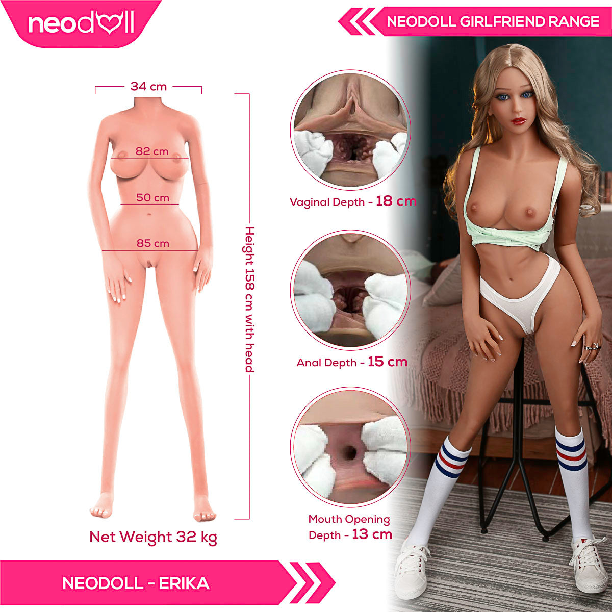 Neodoll Girlfriend Erika - Poupée de Sexe Réaliste - 158cm - Bronzer