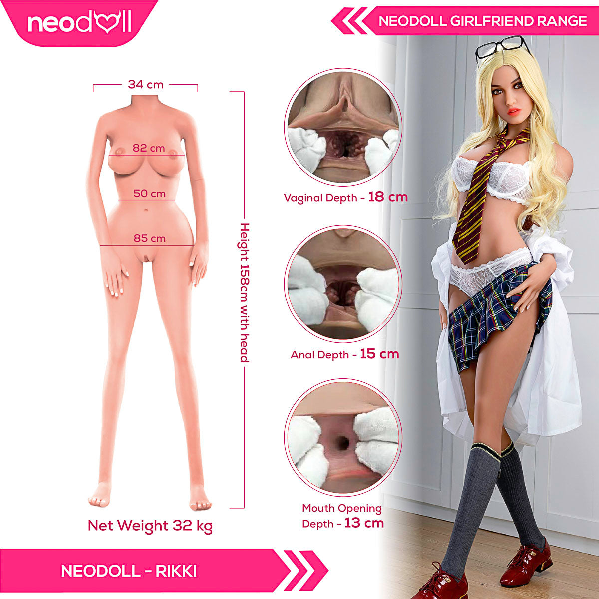 Neodoll Girlfriend Rikki - Poupée de Sexe Réaliste - 158cm - Bronzer