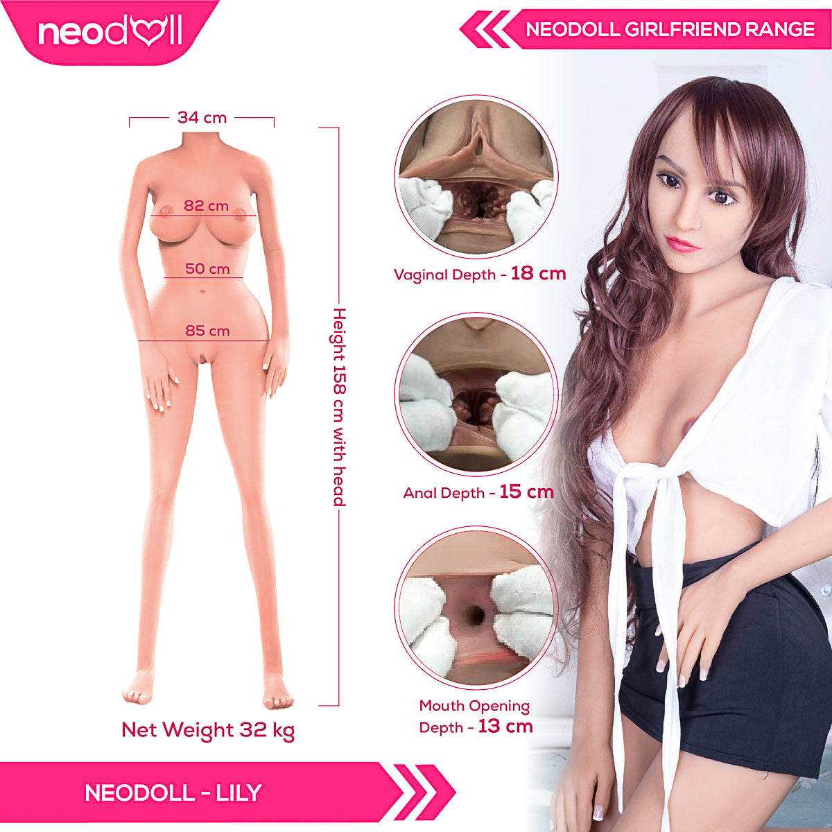 Neodoll Girlfriend Lily - Poupée de Sexe Réaliste - 158cm - Bronzer