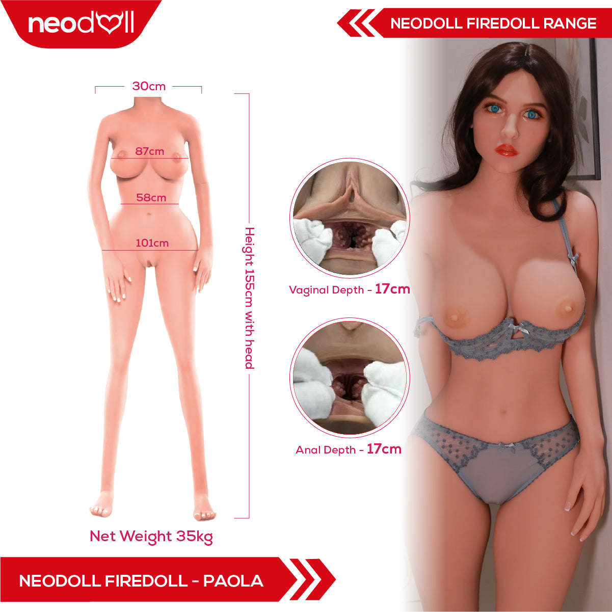 Fire Doll - Paola - Poupée de Sexe Réaliste - 155cm - Bronzage Léger