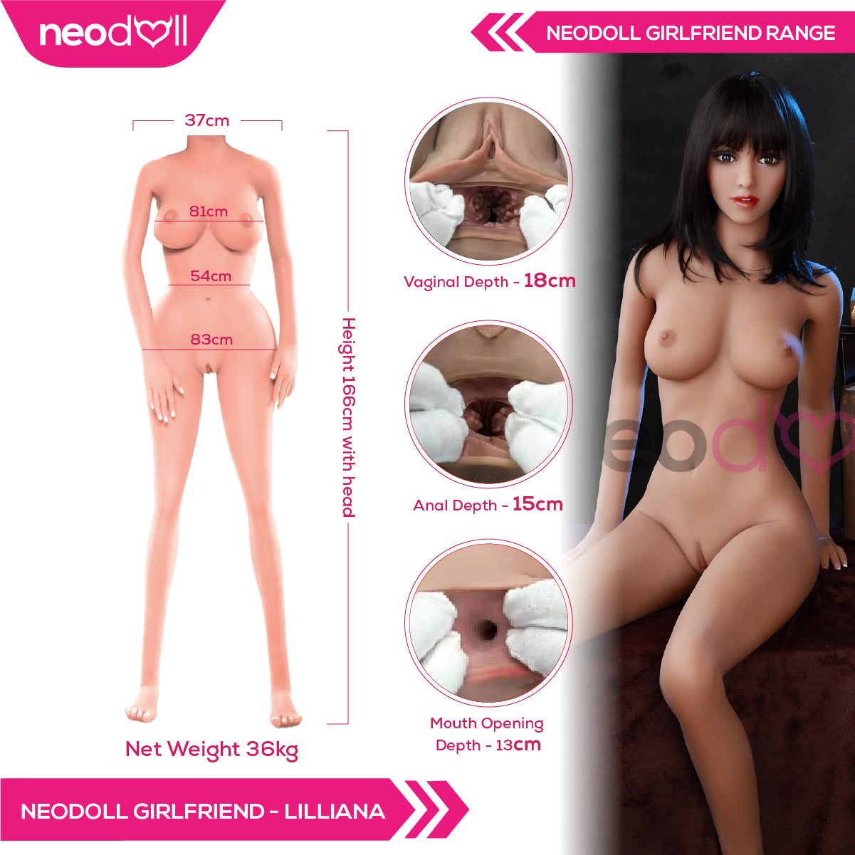 Neodoll Girlfriend Lilliana - Poupée de Sexe Réaliste - 166cm - Bronzer
