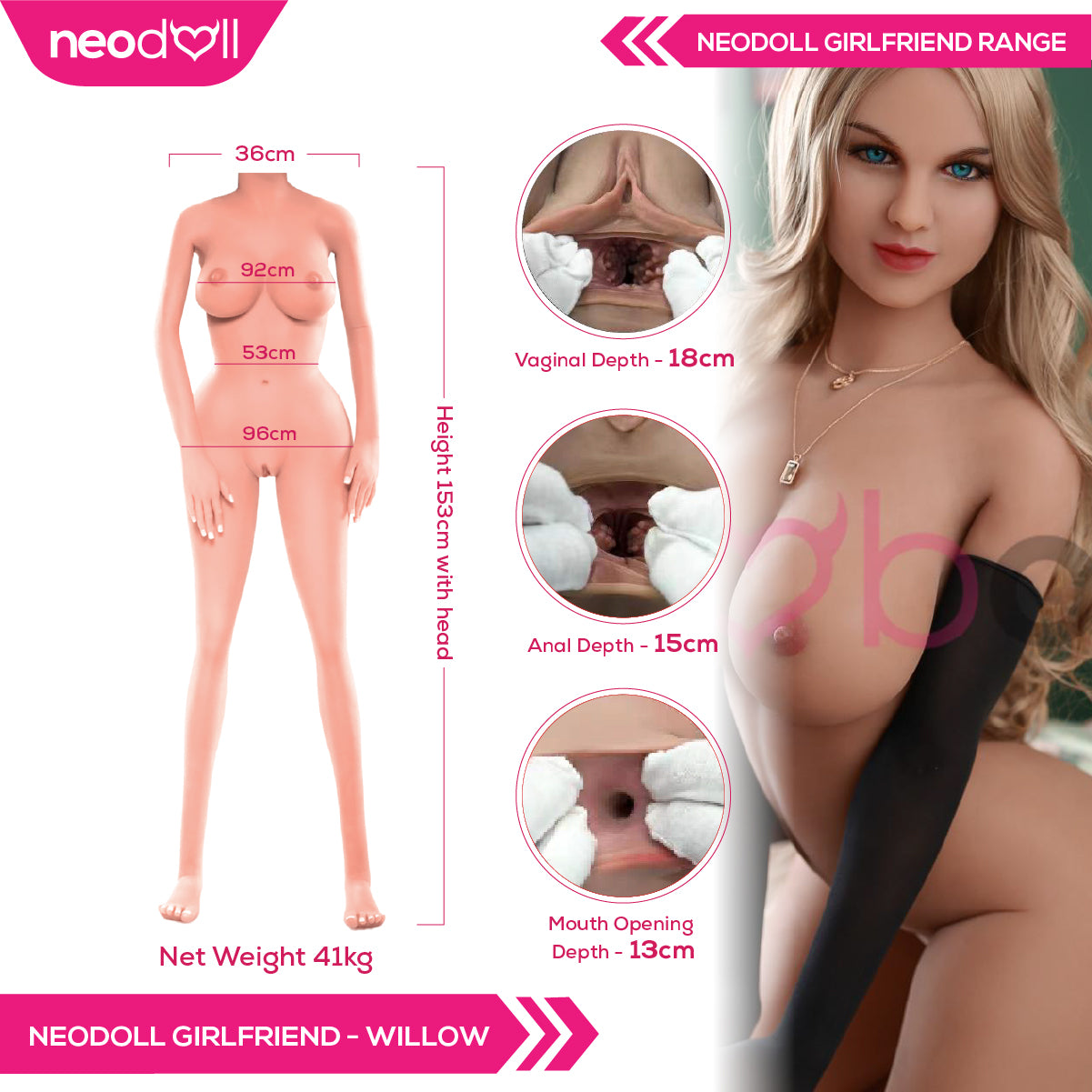 Neodoll Girlfriend Willow - Poupée de Sexe Réaliste - 153cm - Bronzer