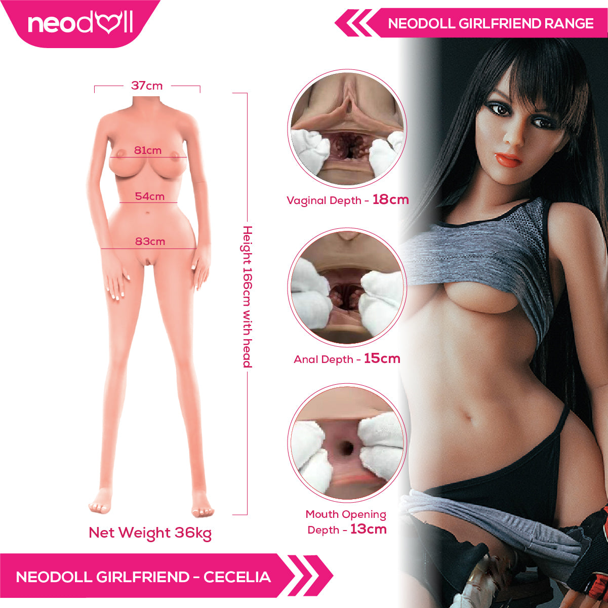 Neodoll Girlfriend Cecelia - Poupée de Sexe Réaliste - 166cm - Bronzer
