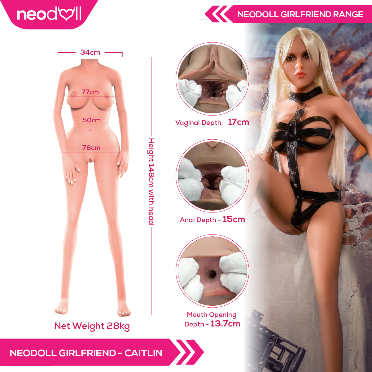 Neodoll Girlfriend Caitlin - Poupée de Sexe Réaliste - 148cm - Bronzer