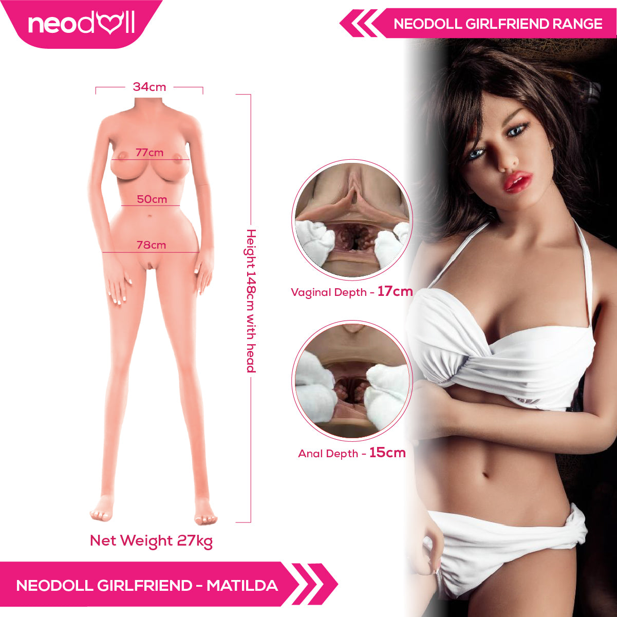 Neodoll Girlfriend Matilda - Poupée de Sexe Réaliste - 148cm - Bronzer