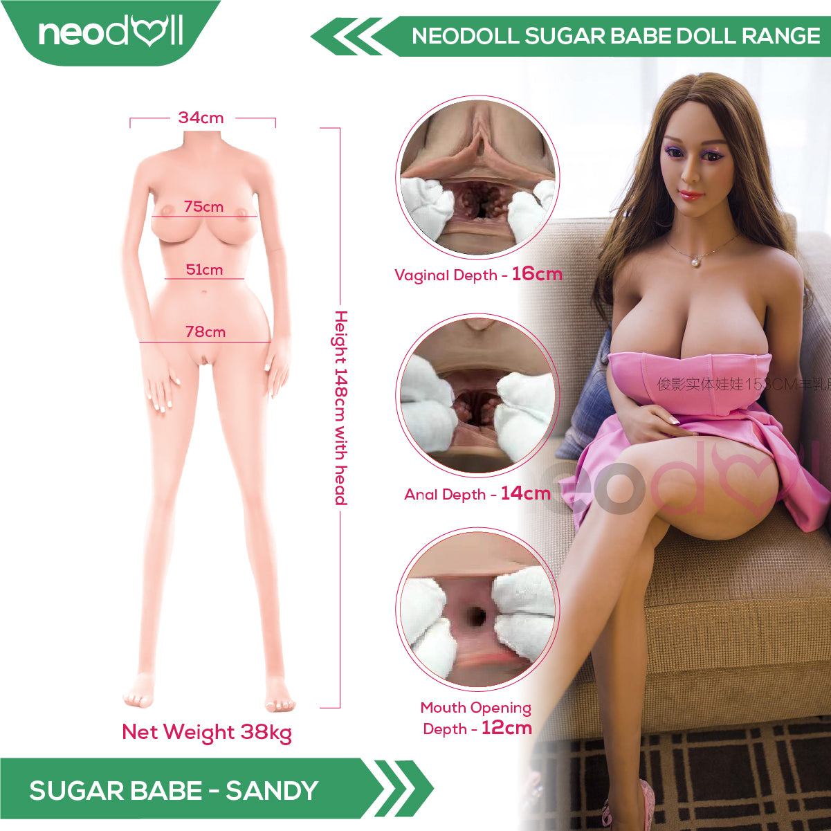 Neodoll Sugar Babe - Sandy - Poupée de Sexe Réaliste - Gel Sein - Utérus - 153cm - Du blé