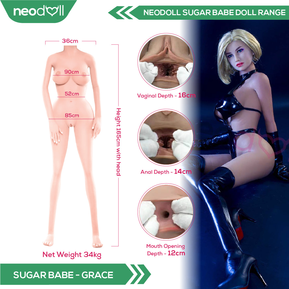 Neodoll Sugar Babe - Grace - Poupée de Sexe Réaliste - Utérus - 165cm - Du blé