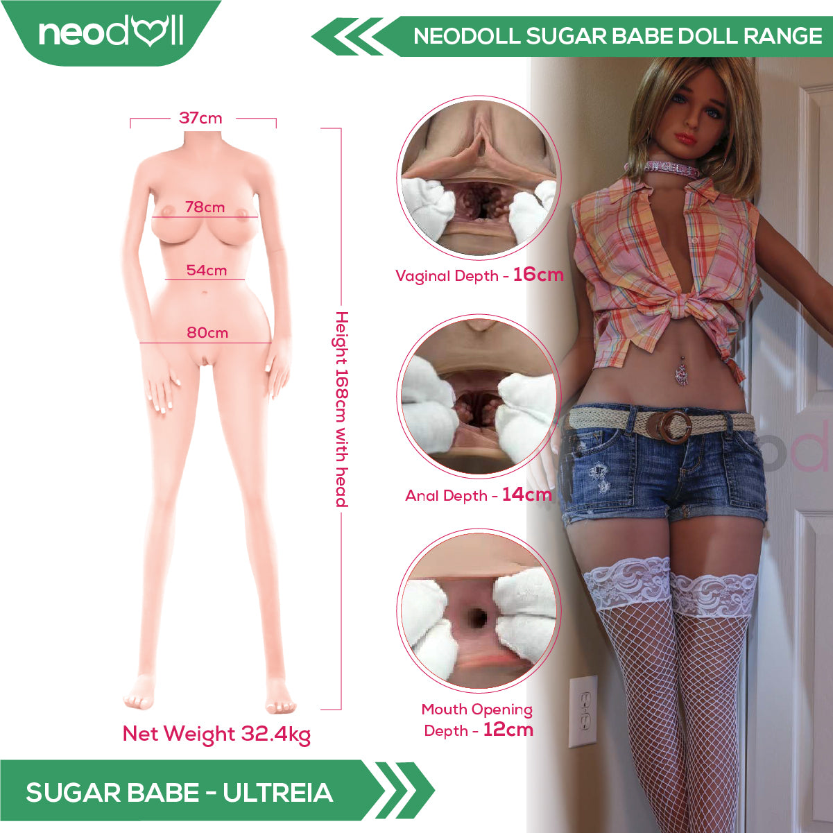 Neodoll Sugar Babe - Ultreia - Poupée de Sexe Réaliste - Utérus - 168cm - Bronzer