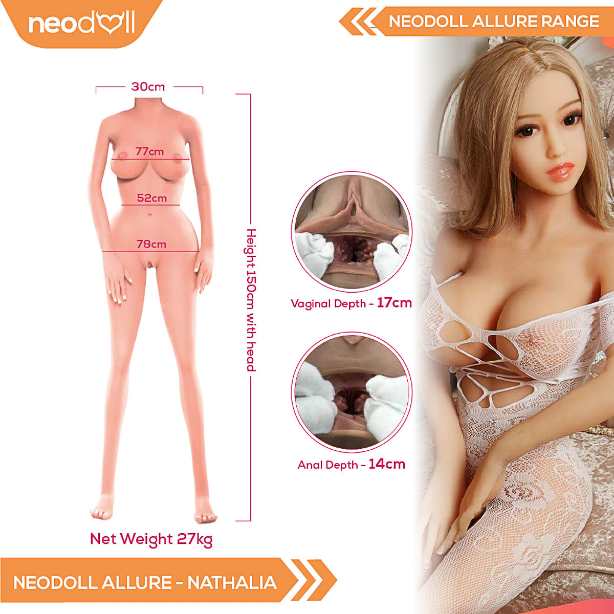 Neodoll Allure Nathalia - Poupée de Sexe Réaliste - 150cm - Naturel
