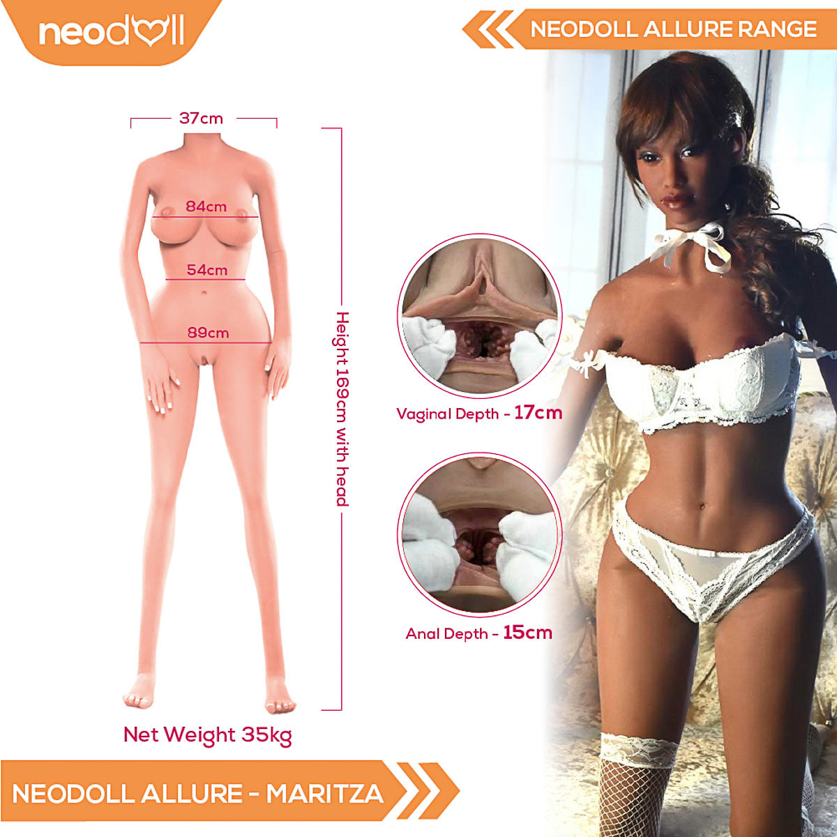 Neodoll Allure Maritza - Poupée de Sexe Réaliste - 169cm - Noire