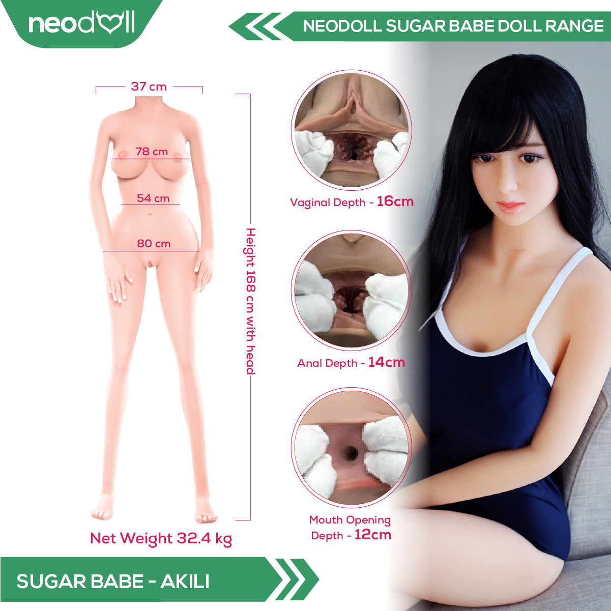 Neodoll Sugar Babe - Akili - Poupée de Sexe Réaliste - 168cm - Gel Sein - Naturel