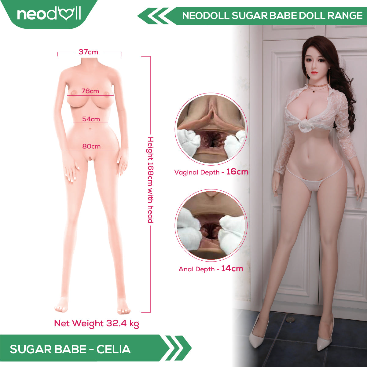 Neodoll Sugar Babe - Celia - Poupée de Sexe Réaliste - 168cm - Naturel