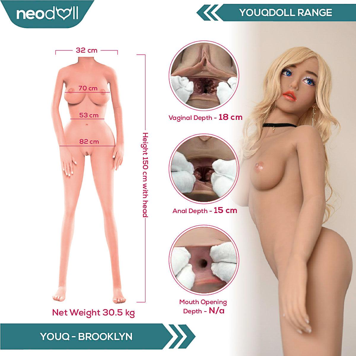 Youqdoll - Brooklyn - Poupée de Sexe Réaliste - 150cm - Bronzage Léger