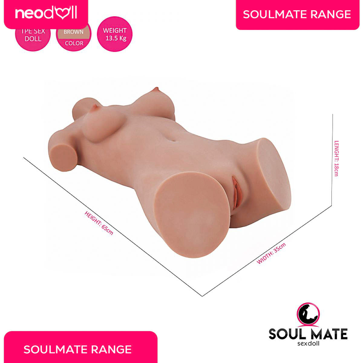 SoulMate Dolls - Arabella Tête avec Torse de Poupée Sexuelle - Brun Clair