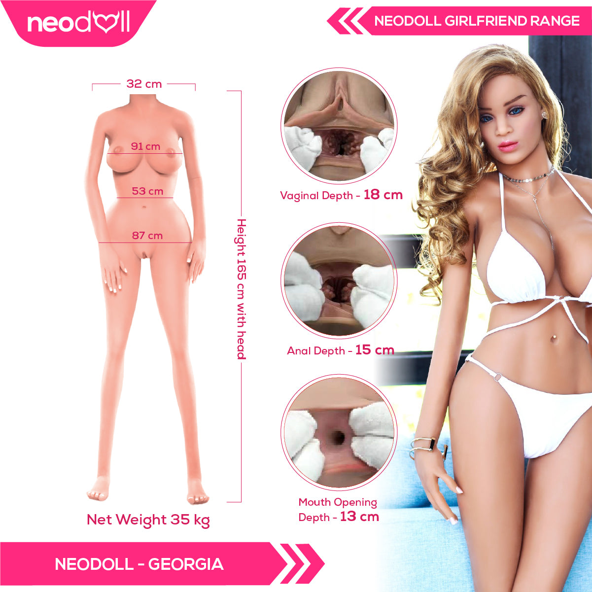 Neodoll Girlfriend Georgia - Poupée de Sexe Réaliste - 165cm - Bronzer