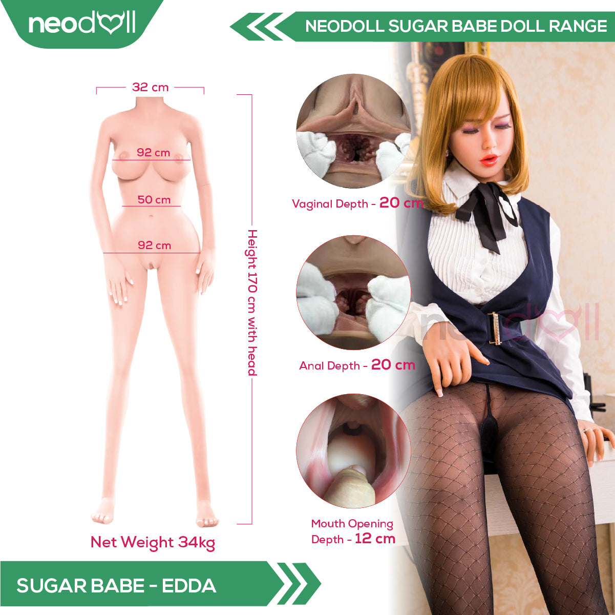 Neodoll Sugar Babe - Edda - Poupée de Sexe Réaliste - 170cm - Gel Sein - Du blé