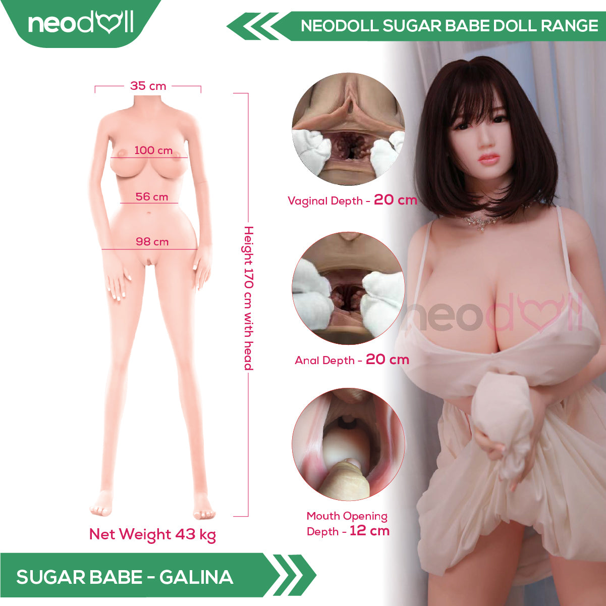 Neodoll Sugar Babe - Galina - Poupée de Sexe Réaliste - 170cm - Blanche