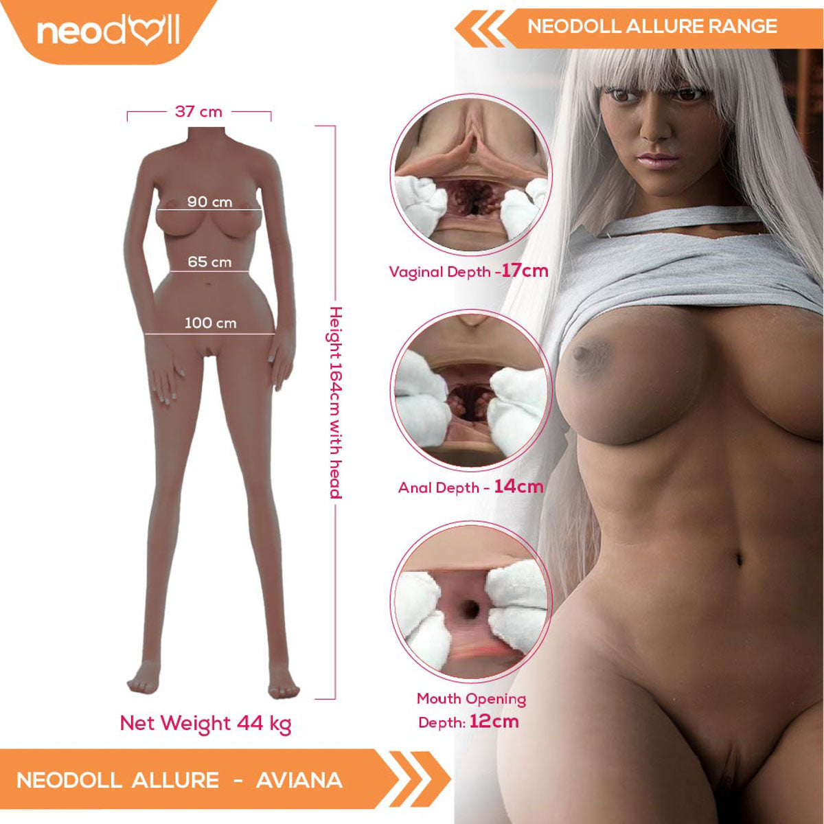 Neodoll Allure Aviana - Poupée de Sexe Réaliste - 164cm - Noire