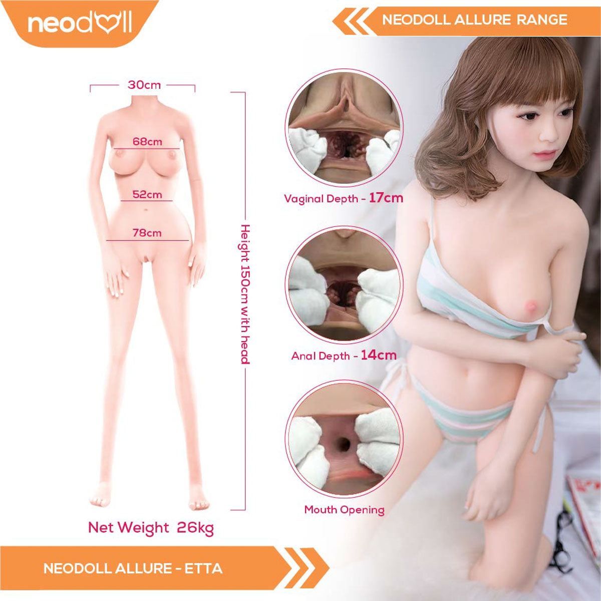 Neodoll Allure Etta - Poupée de Sexe Réaliste - 150cm - Naturel