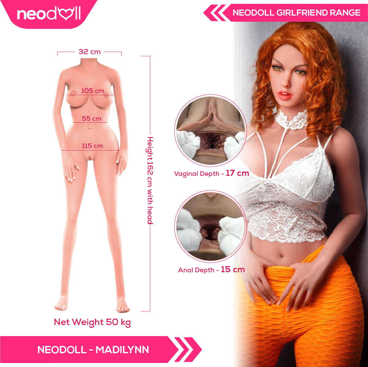 Neodoll Girlfriend Madilynn - Poupée de Sexe Réaliste - Gros Corps - 162cm - Bronzer