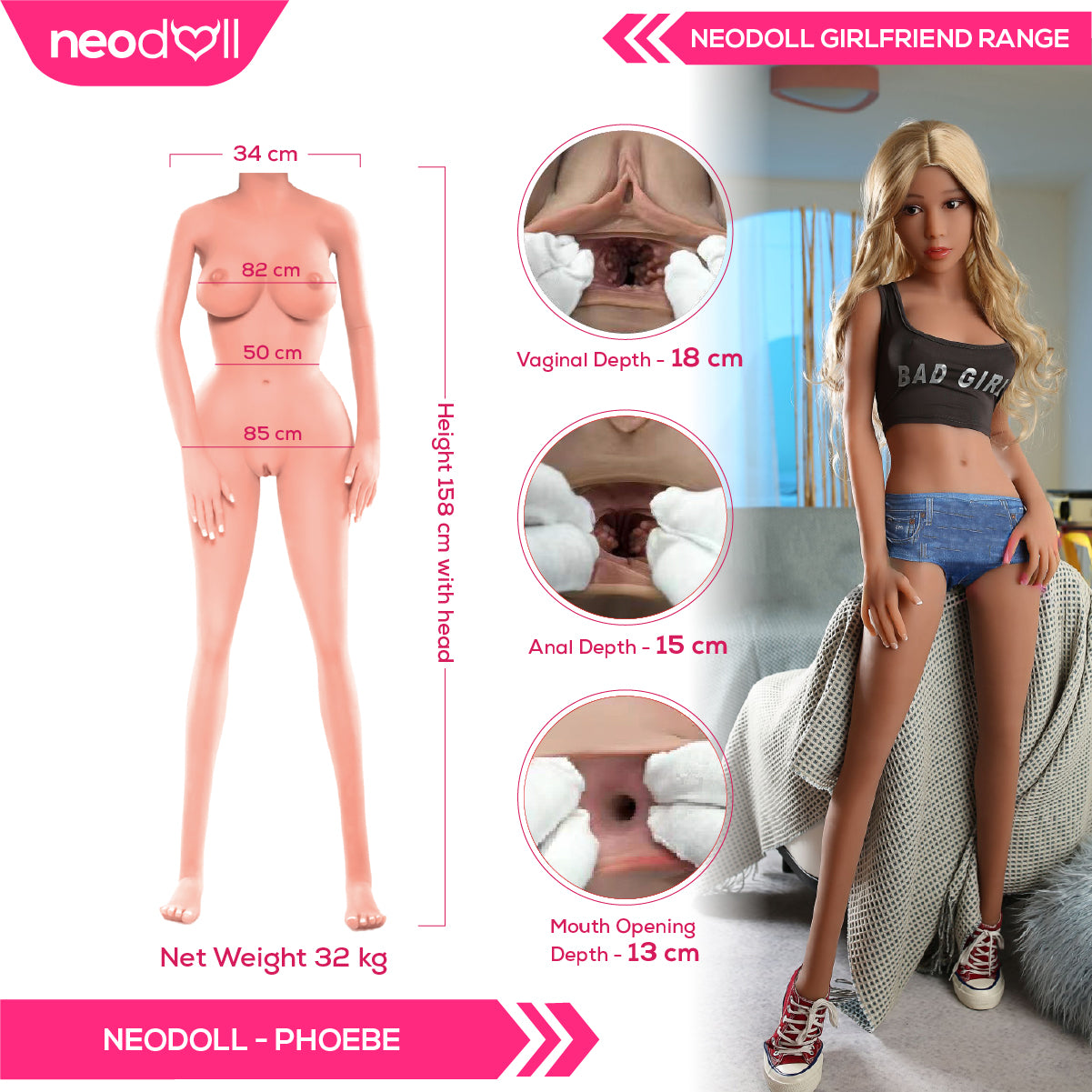 Neodoll Girlfriend Phoebe - Poupée de Sexe Réaliste - 158cm - Bronzer