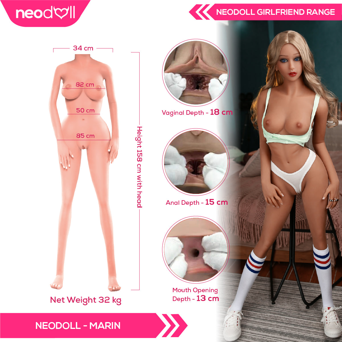 Neodoll Girlfriend Marin - Poupée de Sexe Réaliste - 158cm - Bronzer