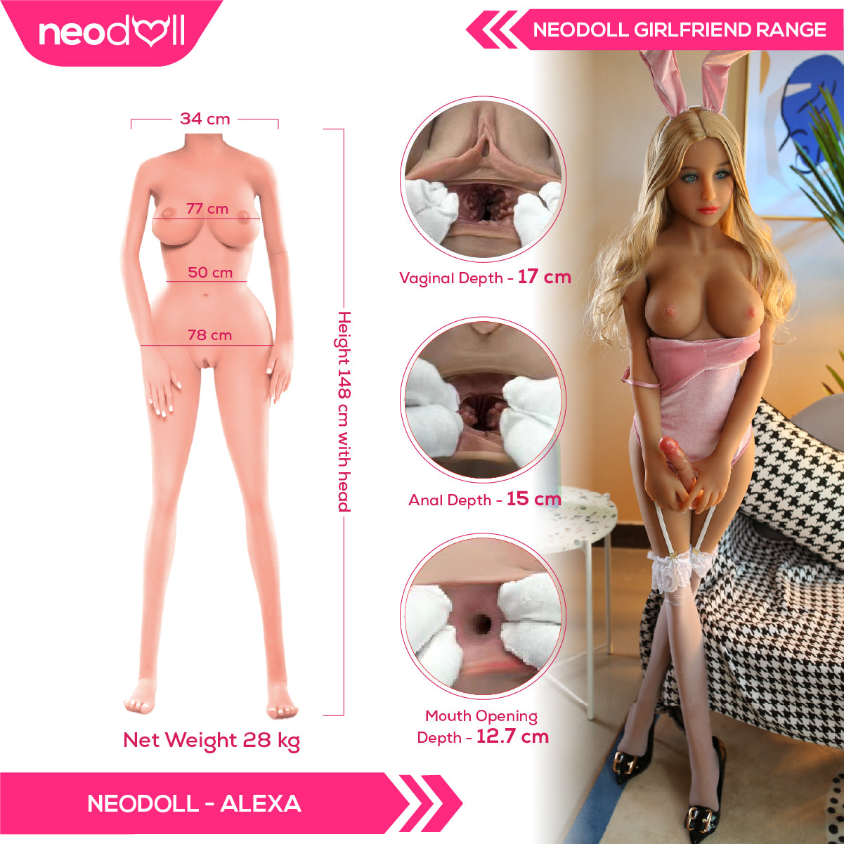 Neodoll Girlfriend Alexa - Poupée de Sexe Réaliste - 148cm - Bronzer