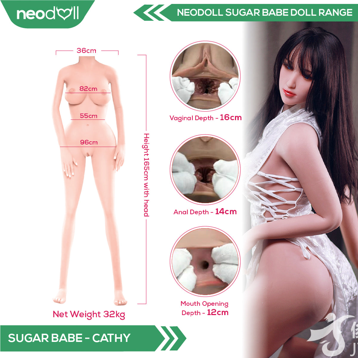 Neodoll Sugar Babe - Cathy - Poupée de Sexe Réaliste - 165cm - Gel Sein - Utérus - Naturel