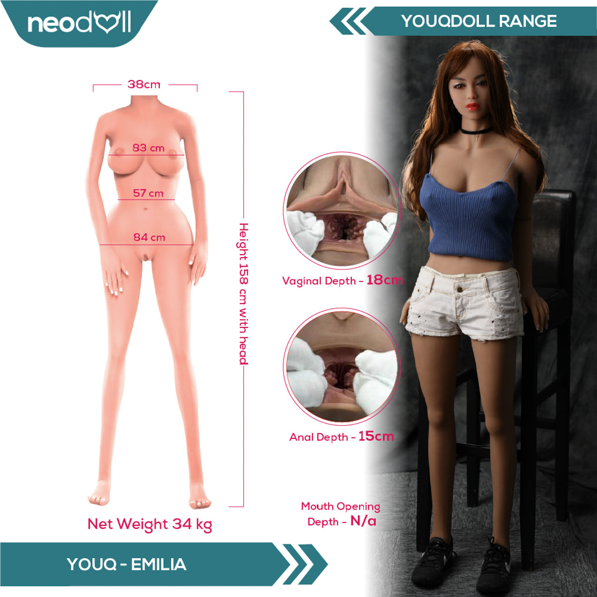 Youqdoll - Emilia - Poupée de Sexe Réaliste - 158cm - Bronzage Léger