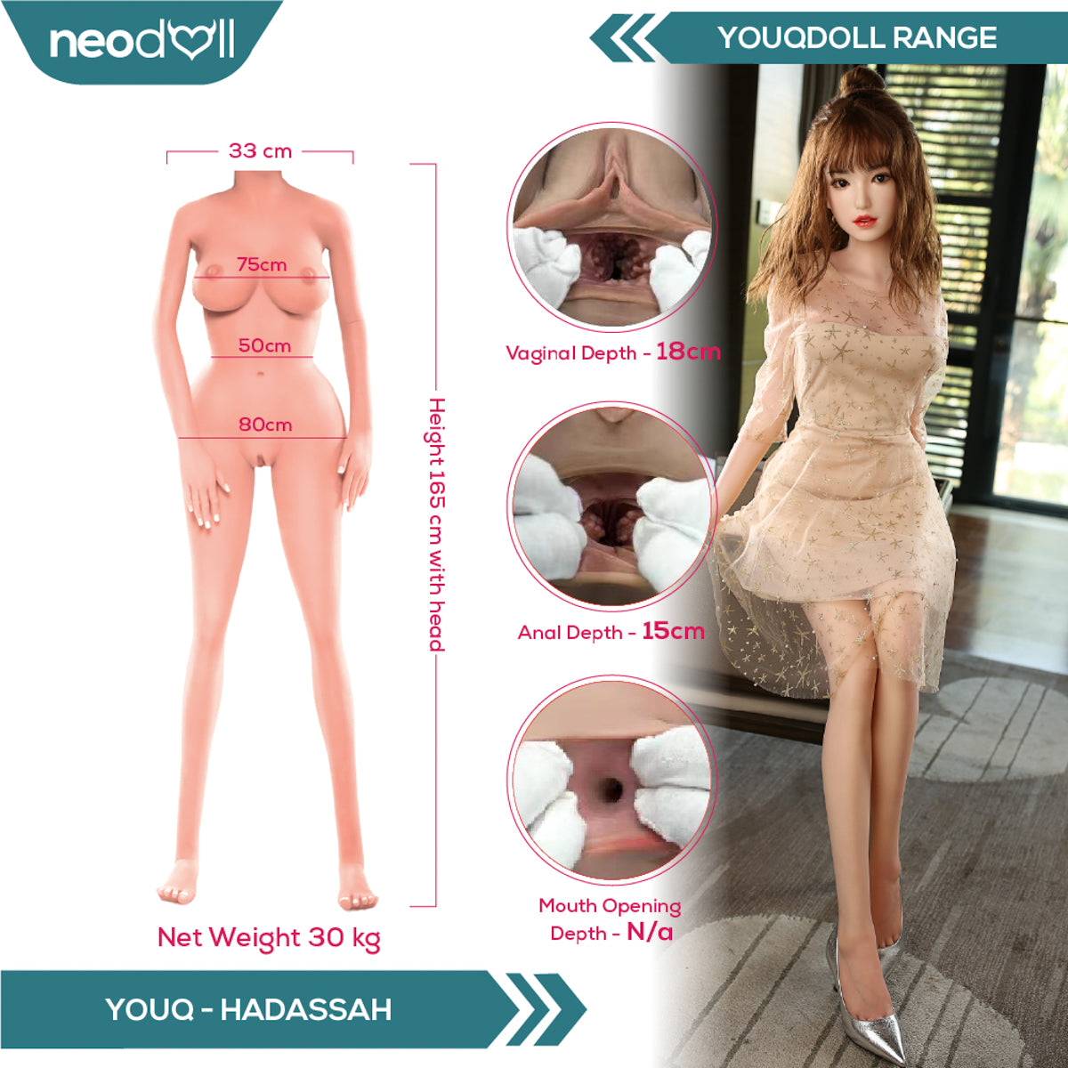 Youqdoll - Hadassah - Poupée de Sexe Entièrement en Silicone - 165cm - Cheveux Implémentés - Gel Sein - Naturel