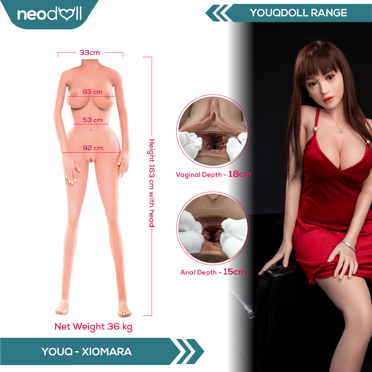 Youqdoll - Xiomara - Poupée de Sexe Entièrement en Silicone - 163cm - Cheveux Implémentés - Gel Sein - Naturel
