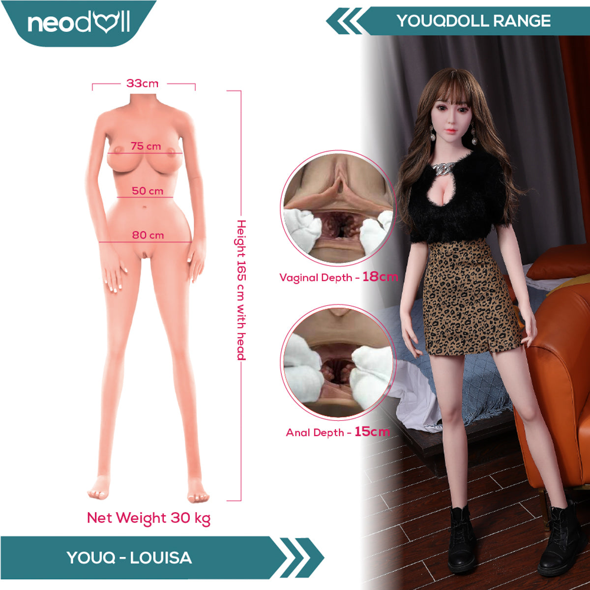 Youqdoll - Louisa - Poupée de Sexe Entièrement en Silicone - 165cm - Cheveux Implémentés - Gel Sein - Naturel