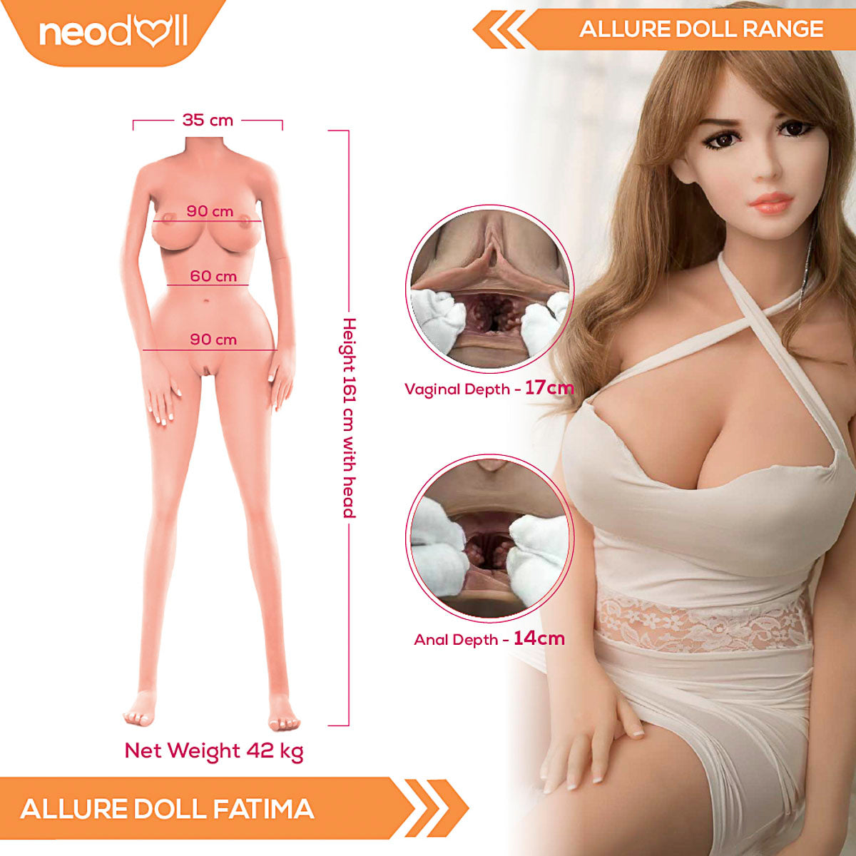 Neodoll Allure Fatima - Poupée de Sexe Réaliste - 161cm - Gros Corps - Naturel