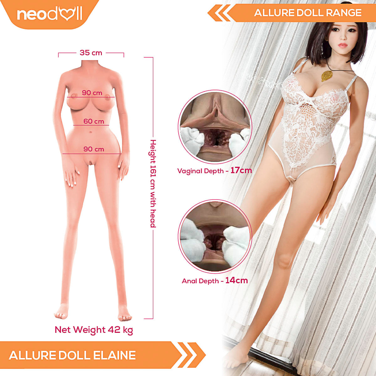 Neodoll Allure Elaine - Poupée de Sexe Réaliste - 161cm - Naturel