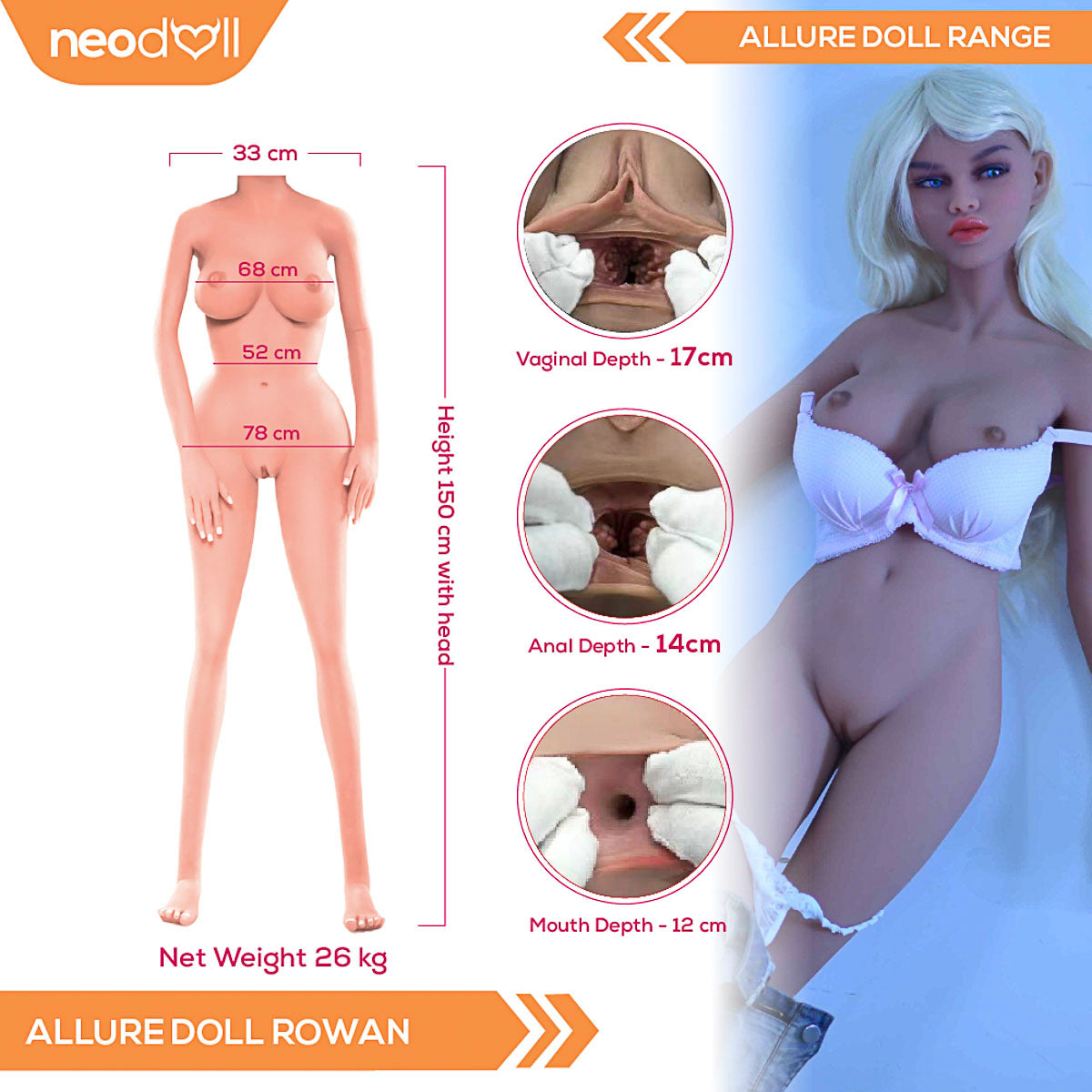 Neodoll Allure Rowan - Poupée de Sexe Réaliste - 150cm - Bronzer