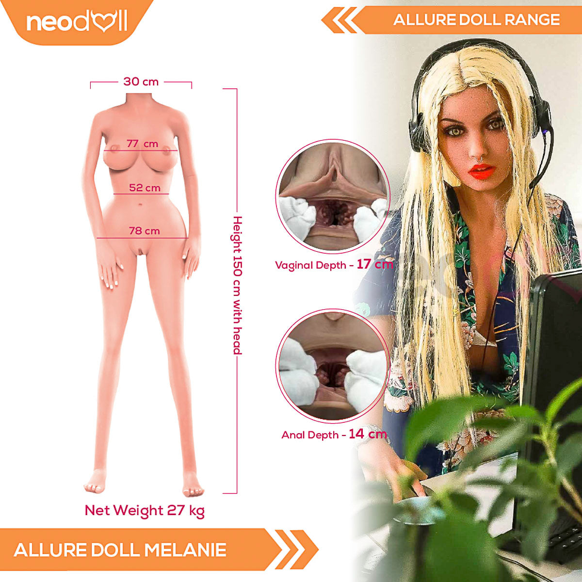 Neodoll Studios Allure Melanie - Poupée de Sexe Réaliste - 150cm - Bronzer