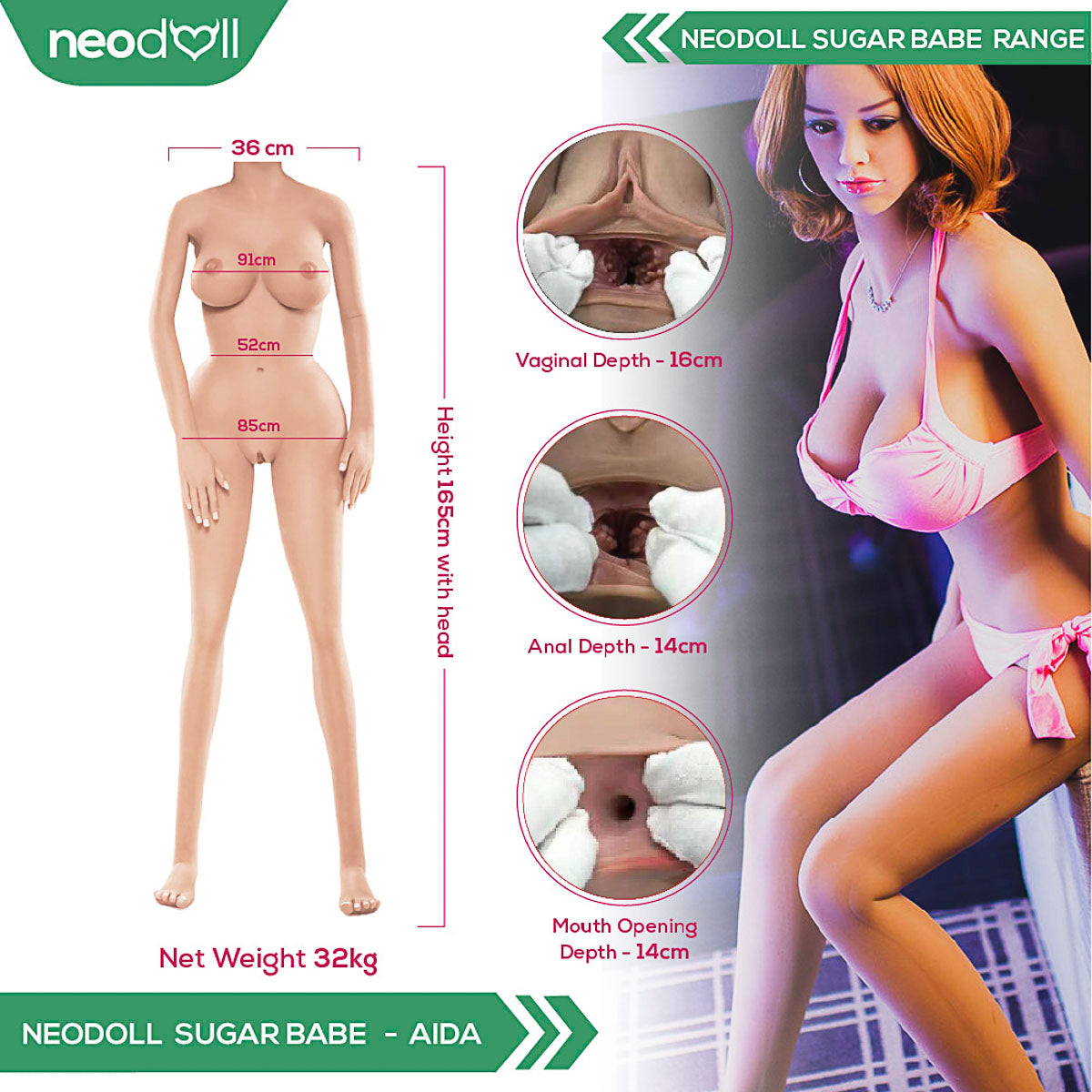 Neodoll Sugar Babe - Aida - Poupée de Sexe Réaliste - 165cm - Gel Sein - Bronzer