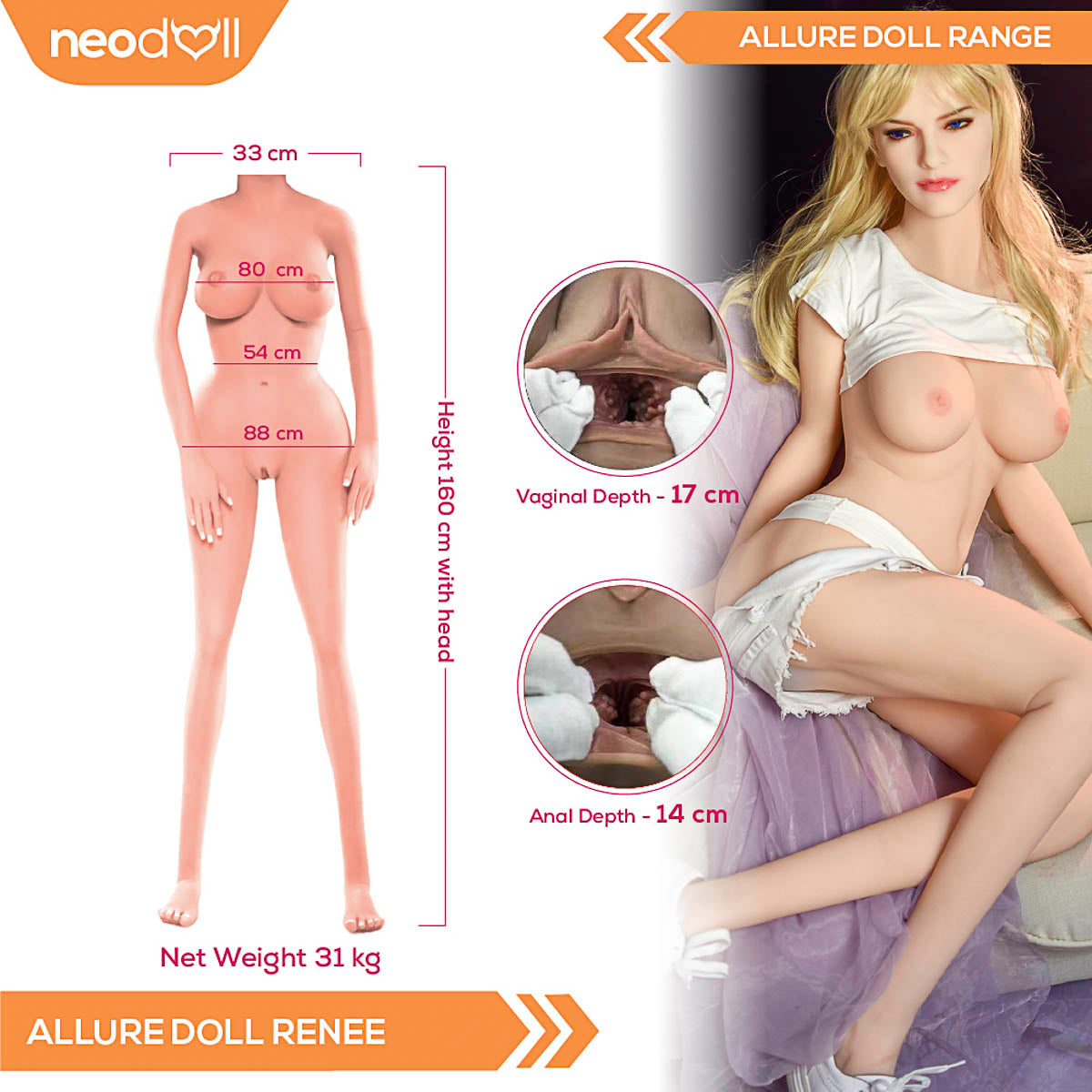Neodoll Allure Renee - Poupée de Sexe Réaliste - 160cm - Naturel