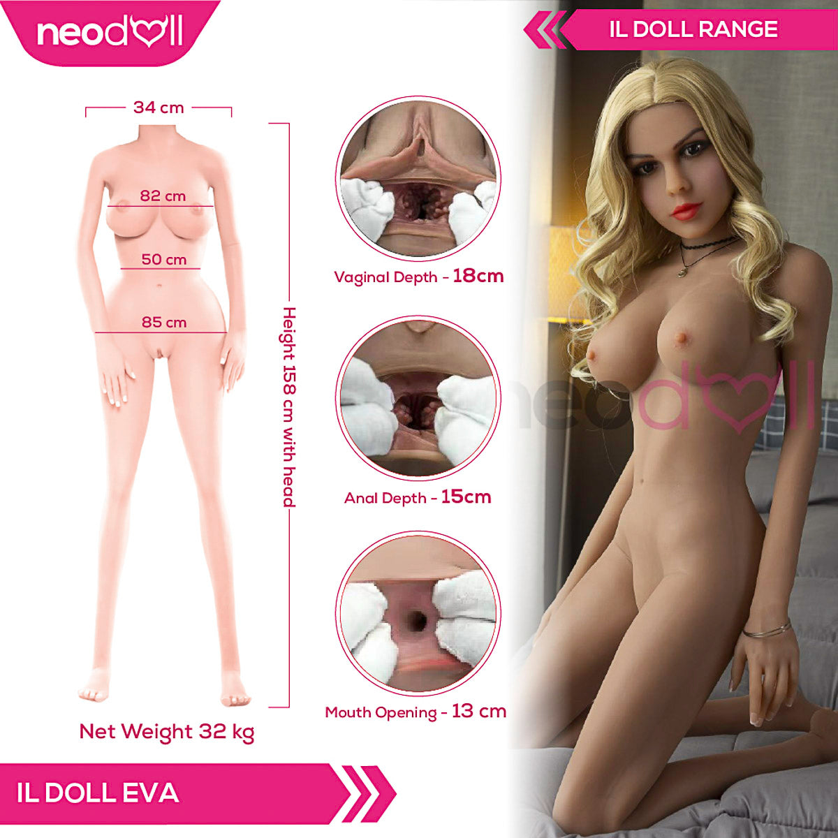 Neodoll Girlfriend Eva - Poupée de Sexe Réaliste - 158cm - Bronzer