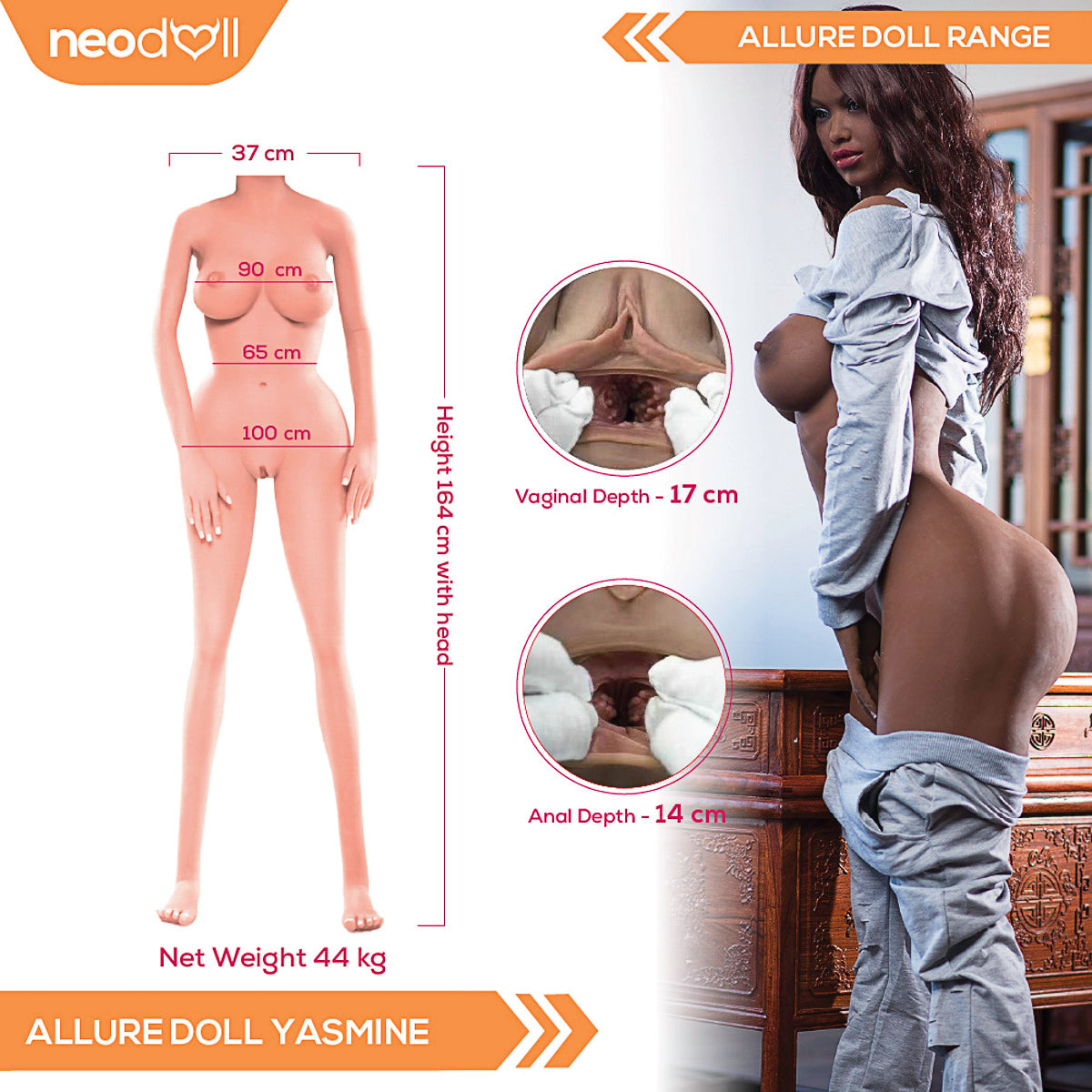 Neodoll Allure Yasmine - Poupée de Sexe Réaliste - 164cm - Noire