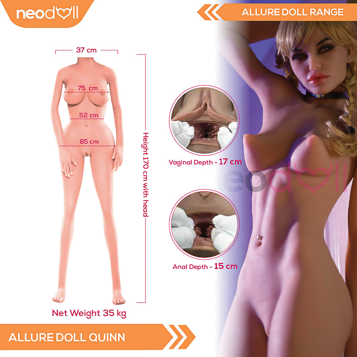 Neodoll Allure Quinn - Poupée de Sexe Réaliste - 170cm - Bronzer