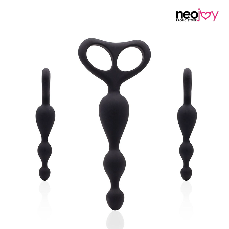 Neojoy - Gode anal perlé en silicone avec doubles boucles - Noir - 17.5cm - 6.9 pouces video